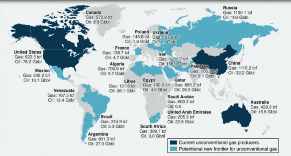 Figure 4: Distribution of the unconventional deposits known worldwide. Geomechanical
Course Applied to Unconventional Sites Course - Stanford University.