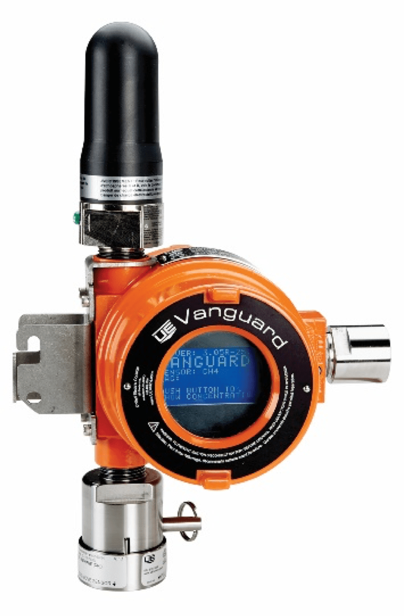 WirelessHART gas detectors, such as this Vanguard detector from United Electric Controls, improve safety for oil and gas operations by eliminating the need for wiring, making it significantly less expensive to increase coverage density. Up to five Vanguard wireless detectors can be implemented for the total cost of one wired detector. 