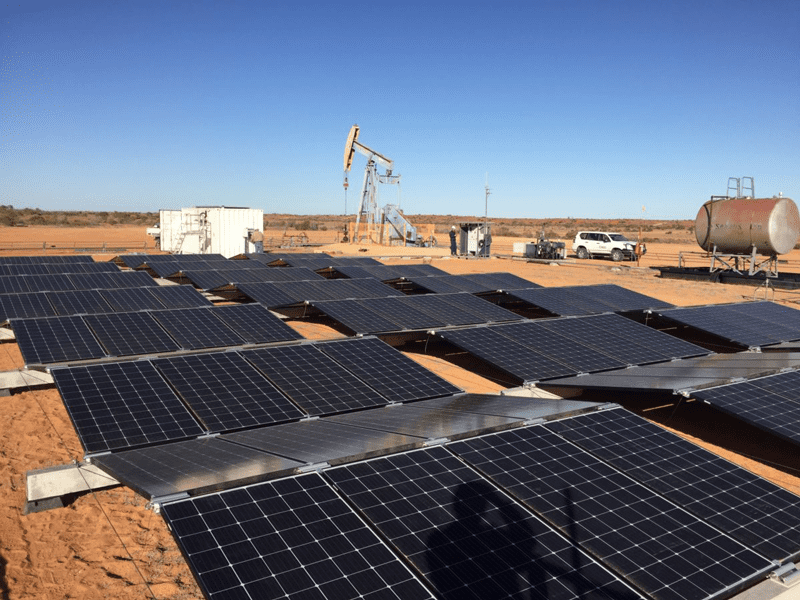 Extracting oil in the Cooper Basin using solar PV and battery storage to power the beam pump. Photo courtesy of Santos - PV Magazine