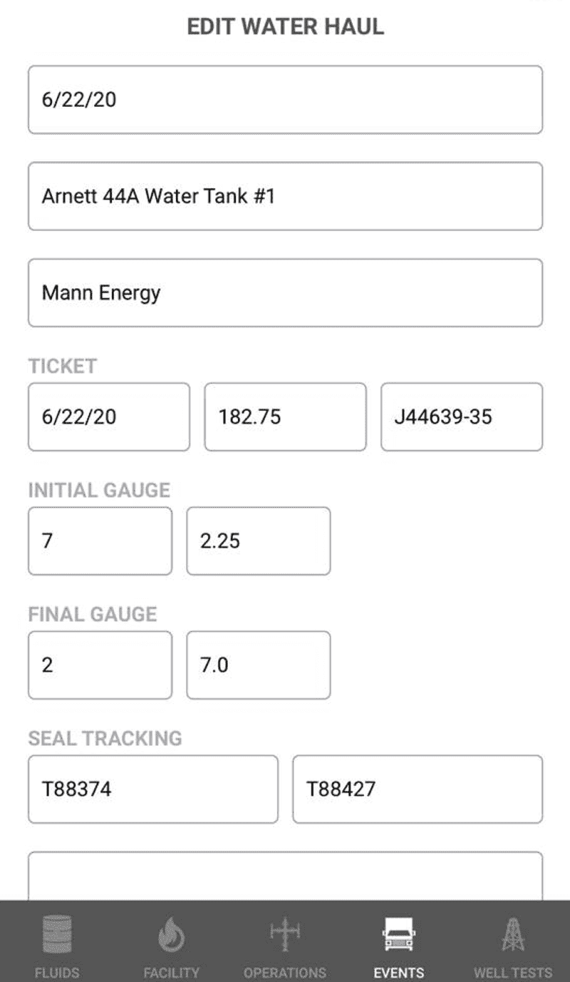 Mobile field data capture app records water hauls on an iPhone