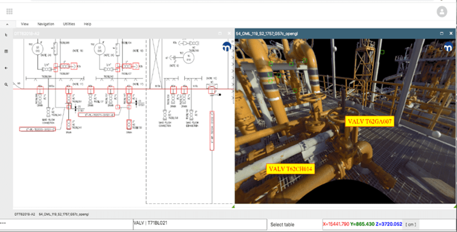 Laser scan linked to an intelligent P&ID to support virtual inspections of assets