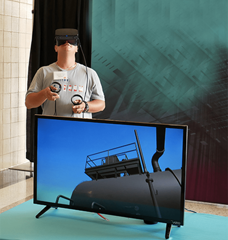 A Danos employee participates in training via a virtual, interactive platform with a qualified assessor. The VR platform intertwines with iCAN’s competency and learning software to perform regression analytics, allowing the company to enhance employee development through individualized training.