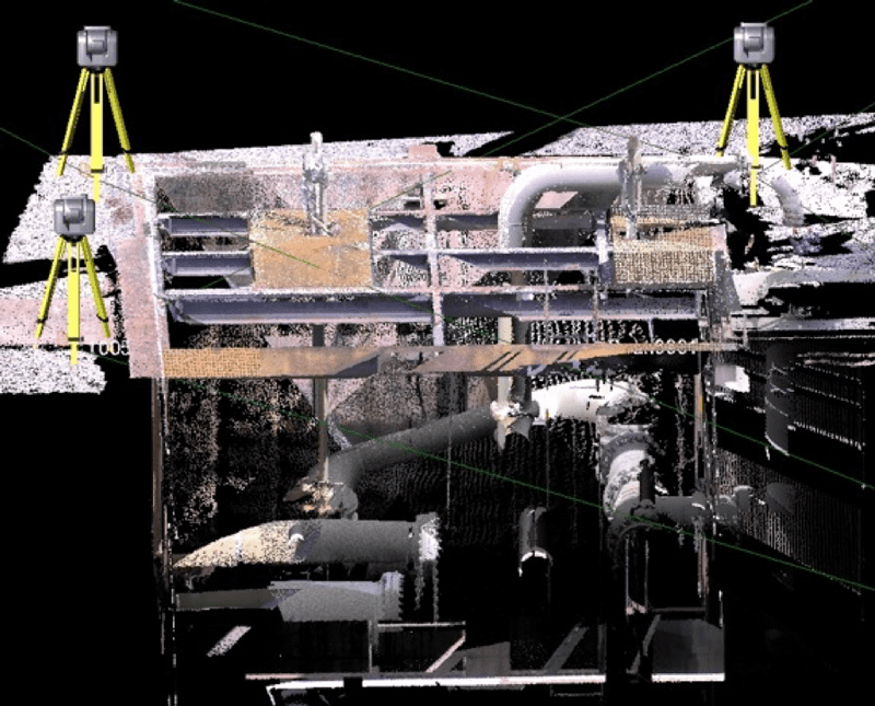 Combined point clouds provide complete data on piping and equipment in sunken vault.