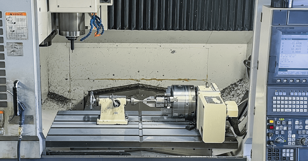 Machining out the “cage” on one of Cleveland Machine’s 718 Inconel Type “H” Style Back Pressure Valves. One of the final operations before the part is completed, this is done on the company's Okuma MB-56VB with the rotary.