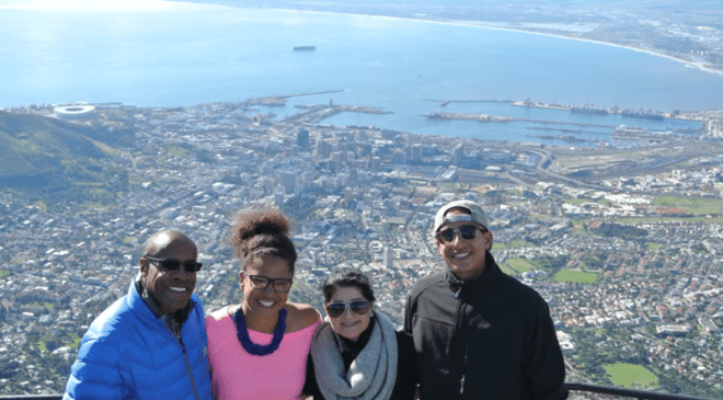 Banister and family in 2014 at Table Mountain, overlooking Cape Town, South Africa.