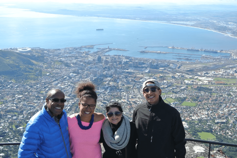 Banister and family in 2014 at Table Mountain, overlooking Cape Town, South Africa.