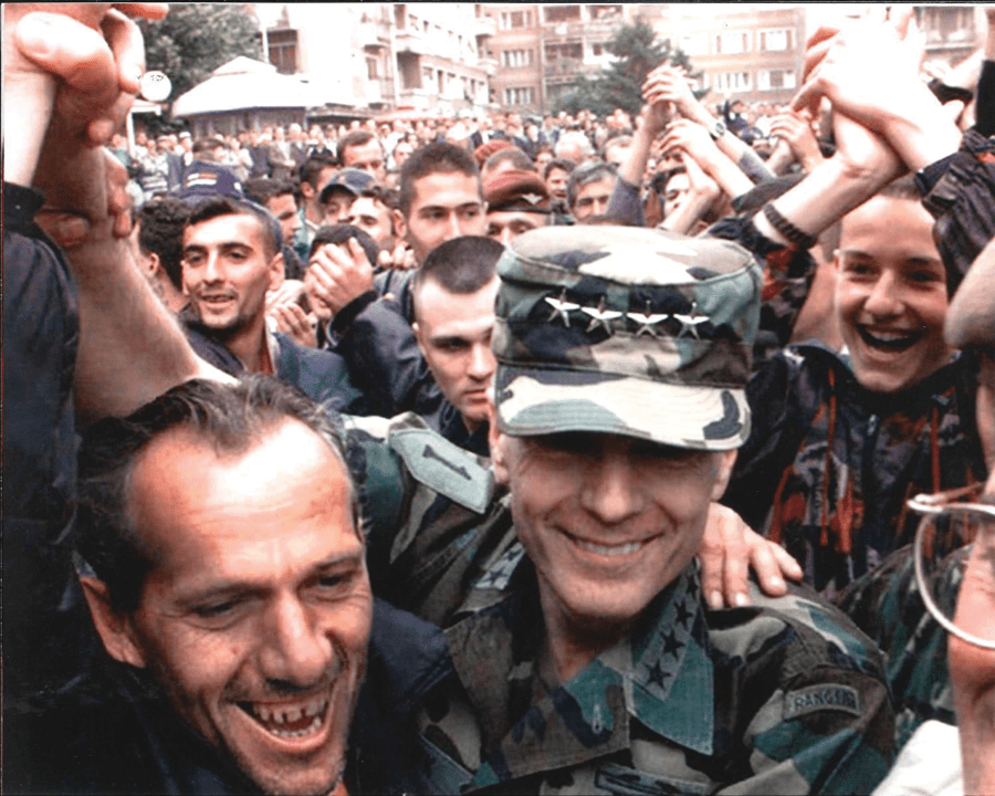 A joyous welcome to Pristina, Kosovo, after victory in Operation Allied Force, July 1999.