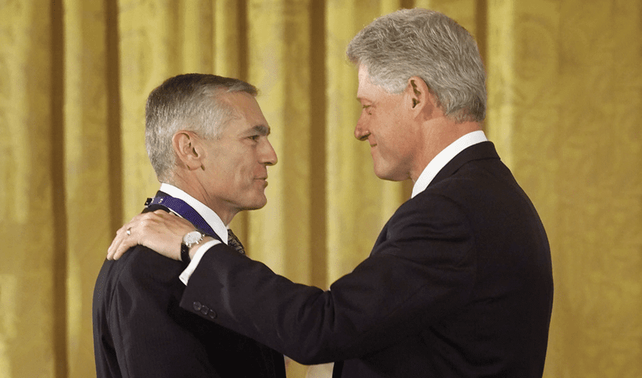 Receiving the Presidential Medal of Freedom from President Bill Clinton, August, 2000.