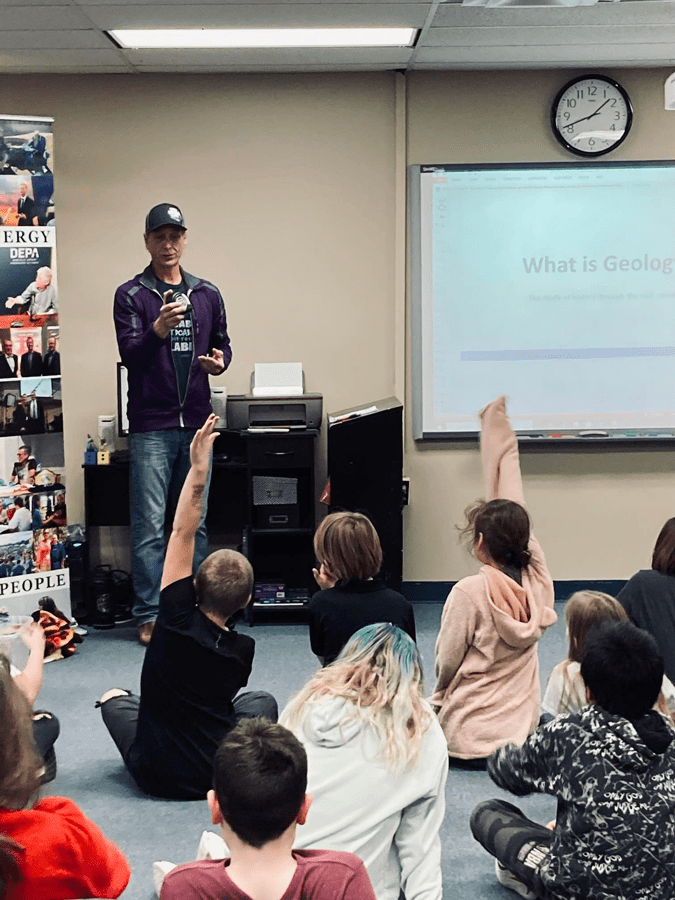 Green fielding questions from Tonkowa Elementary School students.