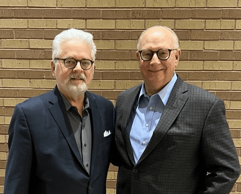 Mark Stansberry with Rick Muncrief, CEO of Devon Energy. Muncrief was recently inducted into the Elk City Leadership Hall of Fame. Stansberry, a 2021 inductee, attended the induction event.