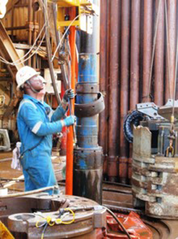 At the rotary table, running Expro high-Set Subsea Lubricator valve to install upper completion assemblies on Agbami 16 Xmas tree.