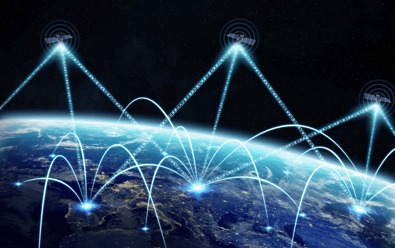 A representation of a LEO network, with satellites orbiting around 500 kilometers from Earth’s surface.