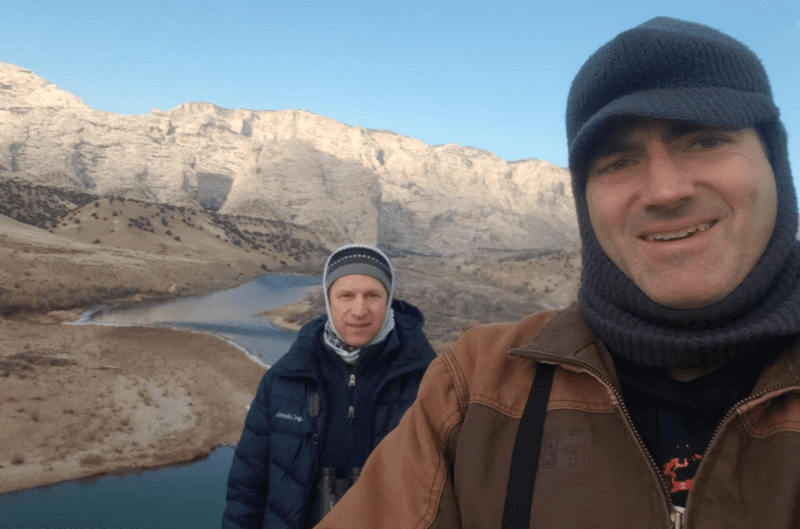 Ryan Fairbanks (background) at the Audubon annual bird count on the Green River/Dinosaur National Monument in Utah on New Year’s Day 2024, with Jared Bigler (foreground), owner of Frontier Resources, an environmental consulting firm for biological, natural and cultural resources.