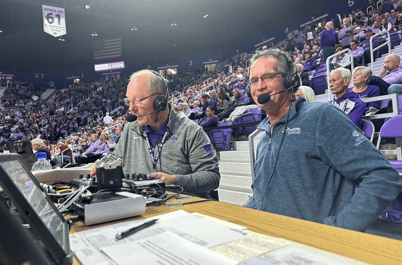 Kansas Strong Executive Director Warren Martin doing a halftime interview at the Kansas State University basketball game. One of many sports interviews done with colleges throughout the state to promote the industry.