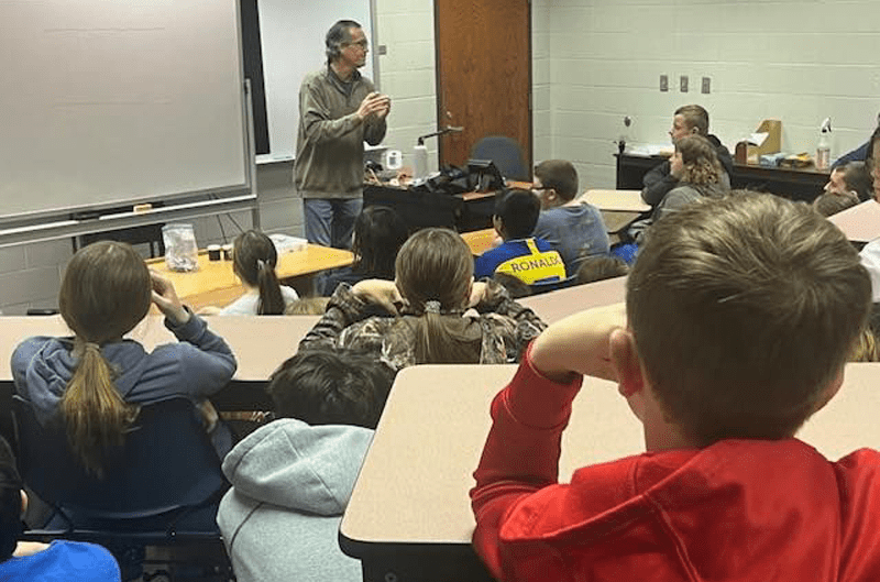 Kansas Strong Executive Director Warren Martin leading a Petro Pro presentation at Burlington Middle School.