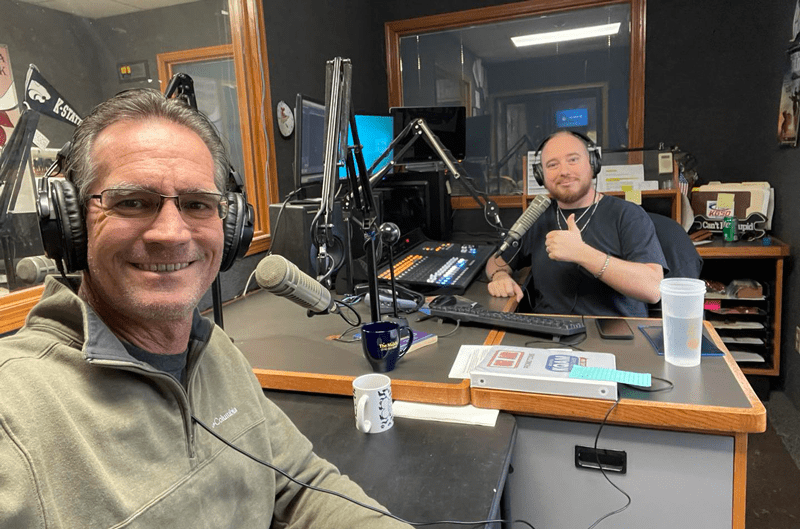 Kansas Strong Executive Director Warren Martin doing a radio show with the Big Talker KQAM in Wichita, KS. Photos courtesy of Jason Spiess.