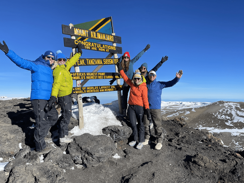 The Lawler family climbing Mount Kilimanjaro in January 2021. From L to R: Chaz Lidia, Lauren Lidia, Lexie Lawler, Kristen Lawler, Lindsey Lawler and David Lawler.