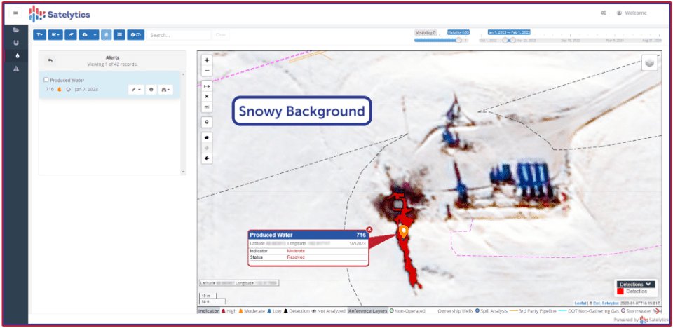 Identify produced water leaks against any background in any season