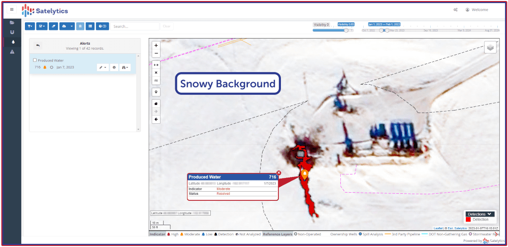 Identify produced water leaks against any background in any season