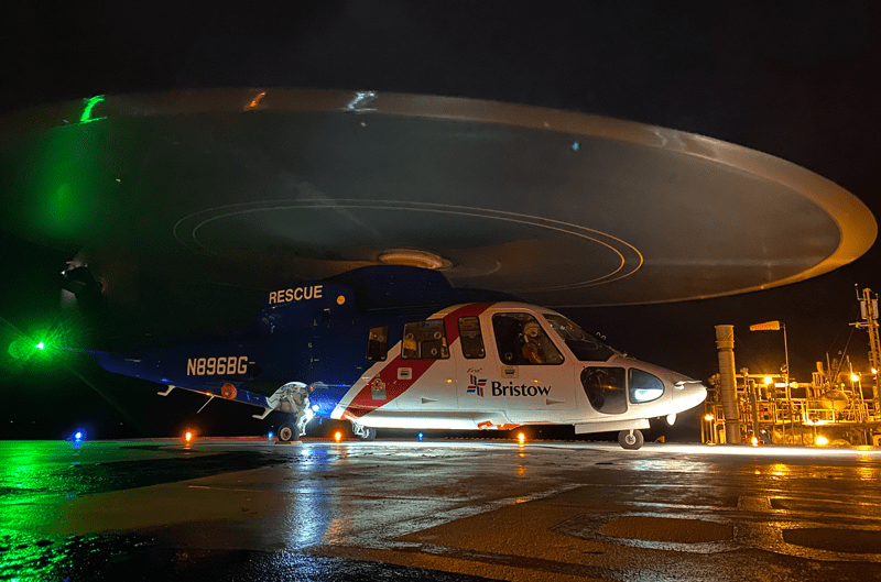 Typical flight with an offshore asset in sight. Bristow’s flights run continuously and follow the schedules of their clients. Work takes place 24/7 so in conjunction with the customer’s schedule, this picture is of a flight that took place Christmas night.