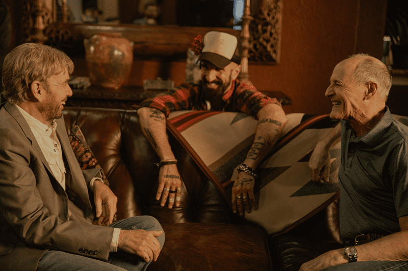 L to R: Billy Bob Thornton as Tommy Norris, Stephen Kay, director, and Colm Feore as oil and gas attorney Nathan. Photo credit: Emerson Miller/Paramount+