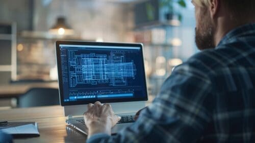 ai generated, engineer, laptop, design, technical, drawing, mechanical, component, concentration, skills, work, computer, technology, workspace, office, profession, professional, digital, engineering, project, innovation, development, blueprint, drafting, planning, productivity