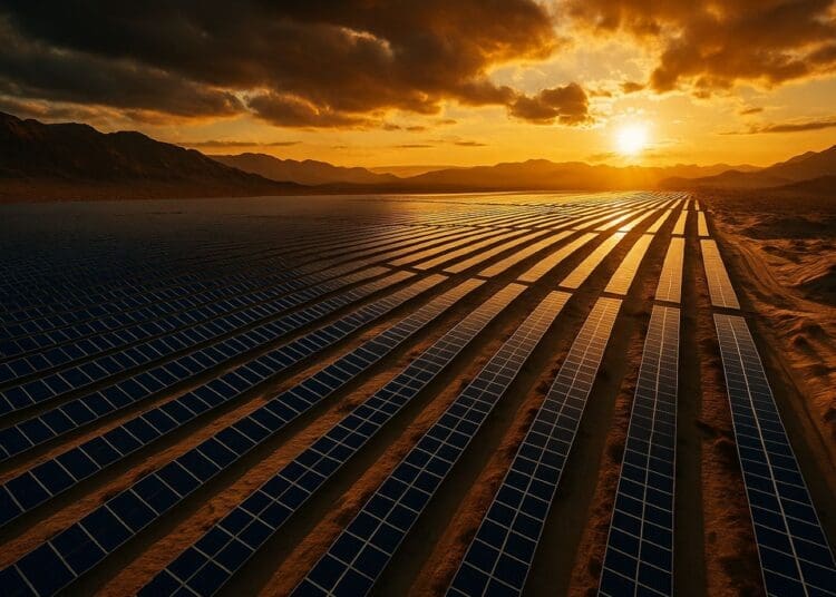 Vast desert covered with solar panels