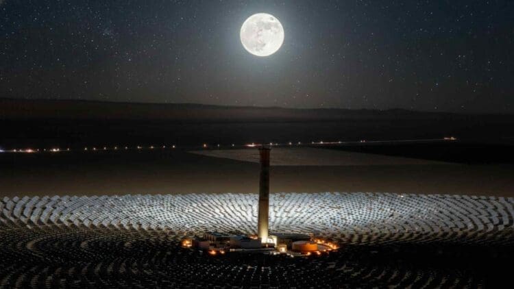 Solar, moon above a power installation