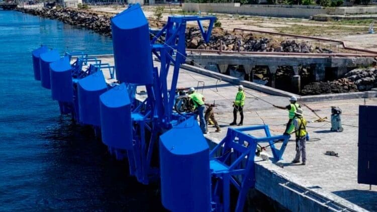 wave energy technology being installed above waves