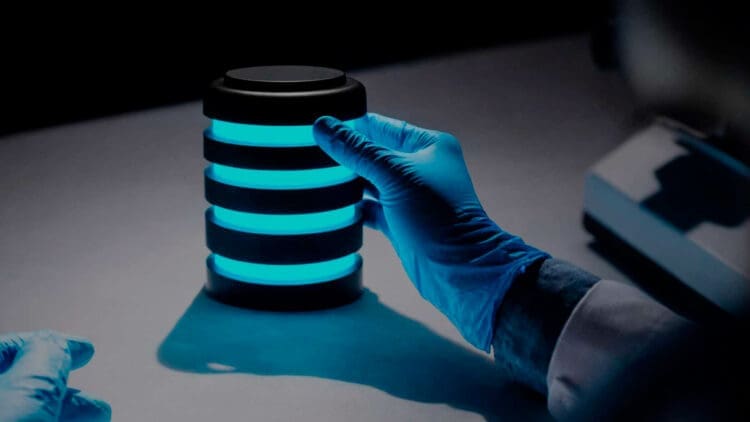 scientist holding unique EV battery