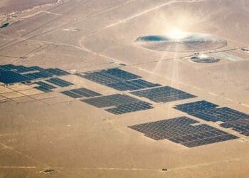 solar panel farm with solar glare