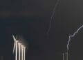 lightning striking near wind turbines