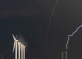 lightning striking near wind turbines