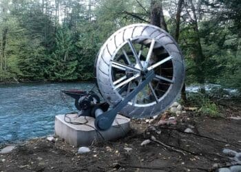 water wheel next to river
