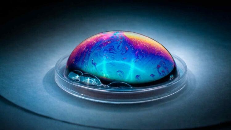 tiny bubble forming in water