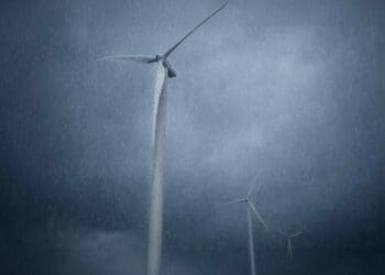 wind turbines in the rain