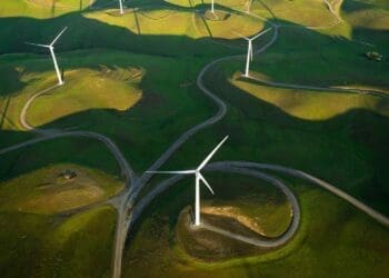 massive wind farm across farmland