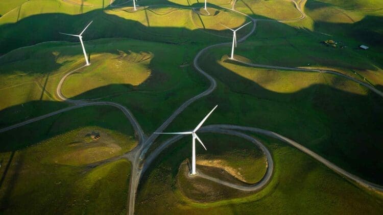 massive wind farm across farmland