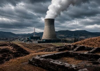 nuclear power plant surrounded by historical site
