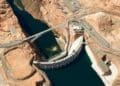 river feeding hydroelectric dam lake