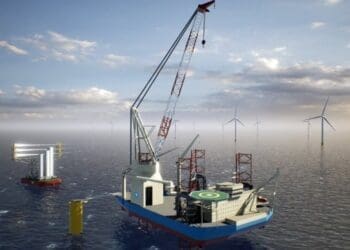 ship installing offshore wind turbines
