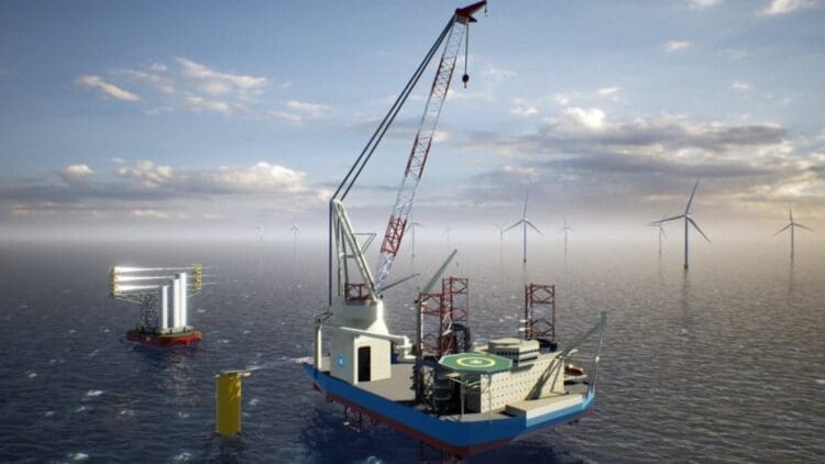 A colossal ship with giant legs is heading to Long Island to install 138 wind turbines capable of powering two cities the size of San Francisco 1 ship installing offshore wind turbines