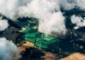 wind farm turbines observed from sky