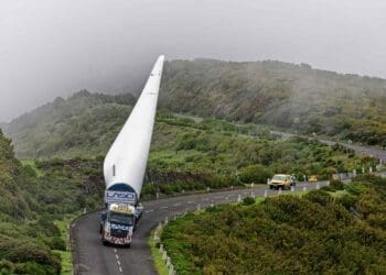 giant turbine blade being transported