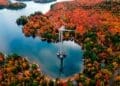 wind turbine on a lake