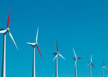 wind turbine with red blade