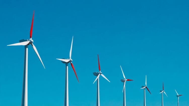 wind turbine with red blade