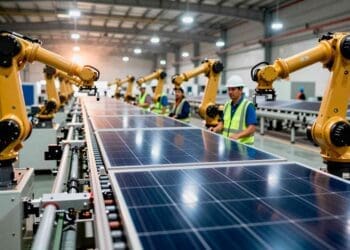 solar panels being made in factory