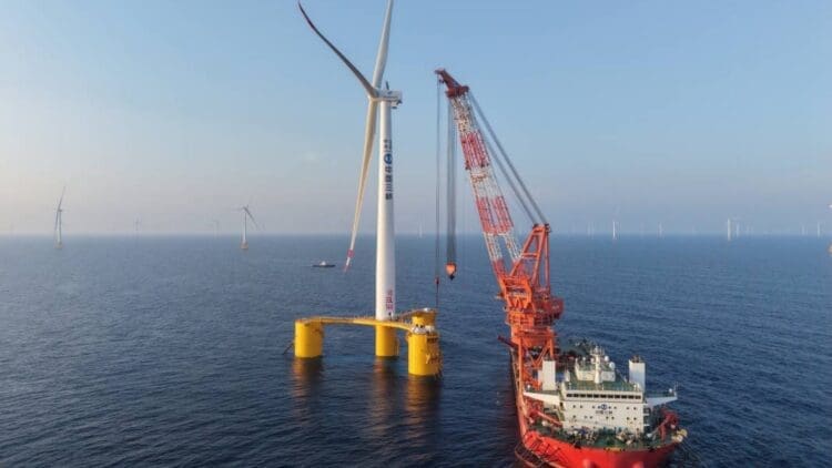 offshore wind turbine being installed