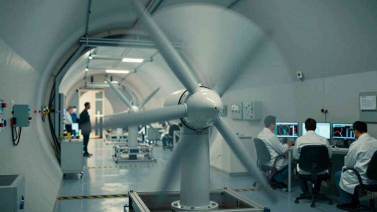 Wind tunnel tests validate aerodynamic model for counter-rotating dual-rotor small wind turbine, showing peak power coefficient of 0.33 with theoretical potential of 0.56 1 Wind turbine